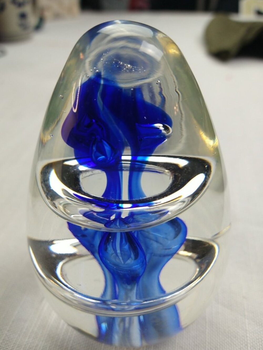 Art Glass Cobalt Blue Swirls through Blown Glass rings sexy Paperweight